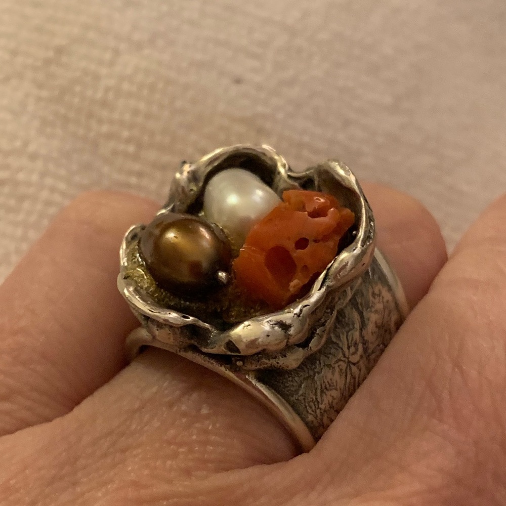 Handmade Heavy Sterling Silver Nest “Eggs” Ring